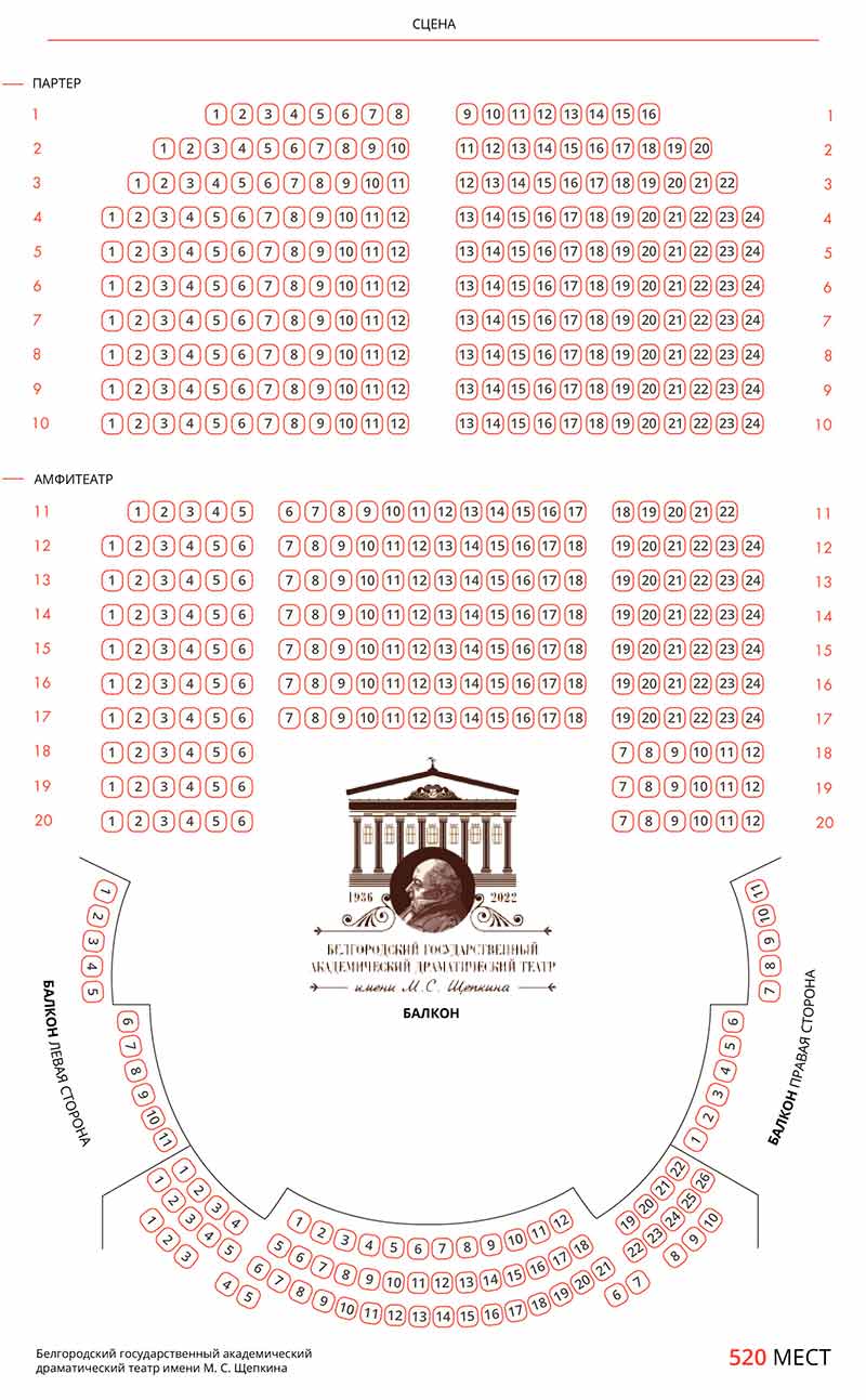 Схема большого зала в БГАДТ им. Щепикна Схема большого зала в БГАДТ им. Щепикна