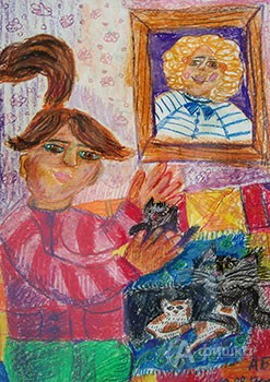 Конкурс «Рисуют дети художников»: Браковенко Аня. Автопортрет с кошкой 